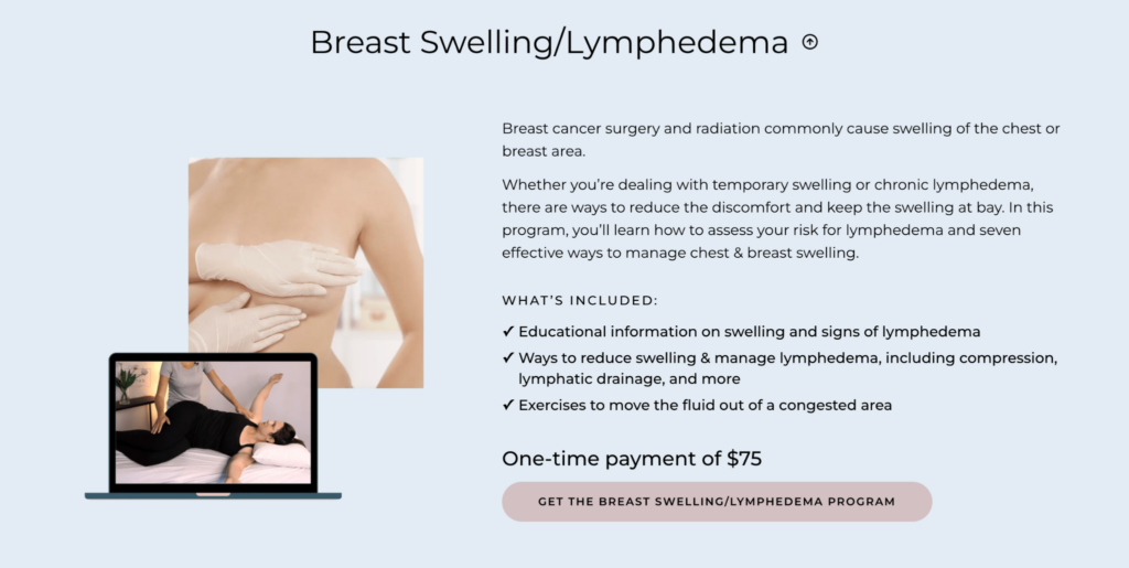 Breast Cancer Rehab program that can help with breast lymphedema and swelling.