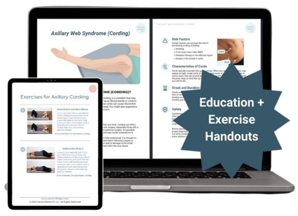 Axillary cording and web syndrome guides and exercises on desktop and tablet. Breast cancer patient education.