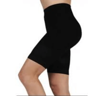 legs wearing black compression short pants