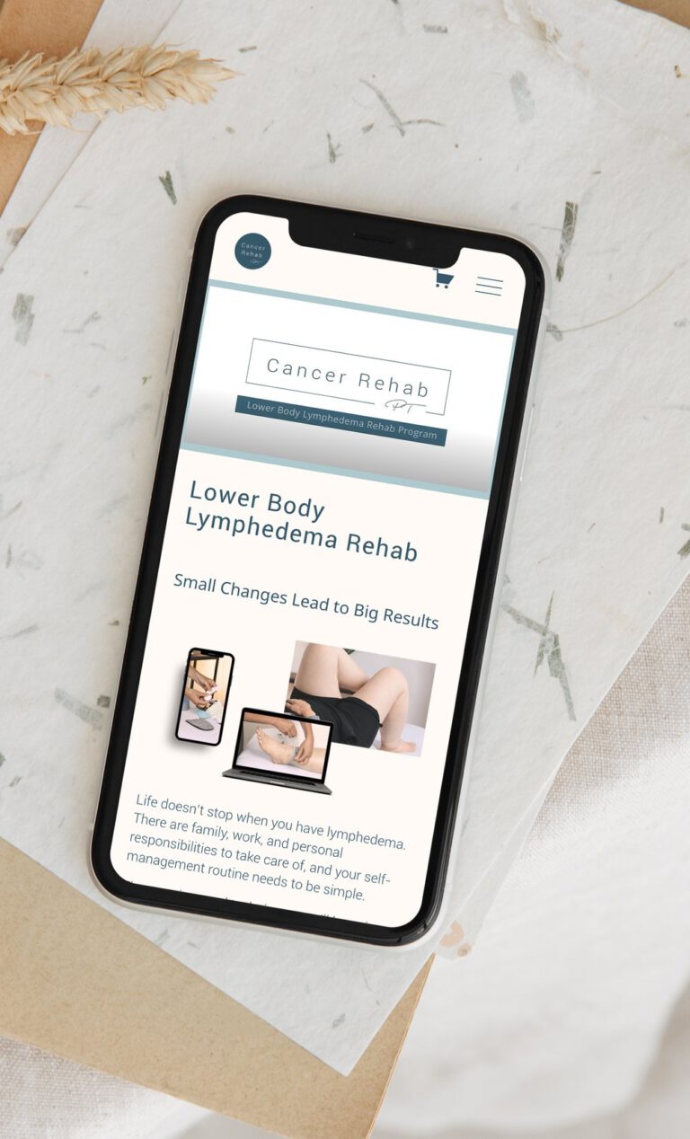 lower body lymphedema rehab with resource website on phone screen
