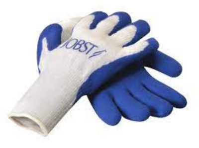 blue and white JOBST Donning Gloves for lymphedema