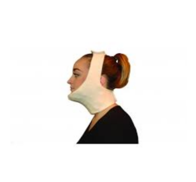 Woman wearing white chin strap