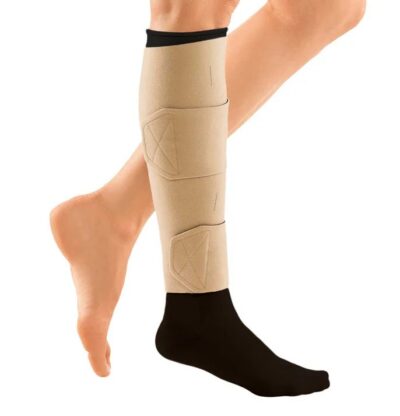 CircAid Juxta-Lite Lower leg wrap in beige over black sock