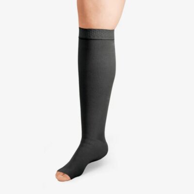 black L&R Solaris ExoStrong Below Knee Open Toe w/Silicone Top - 20-30 mmHg for leg lymphedema