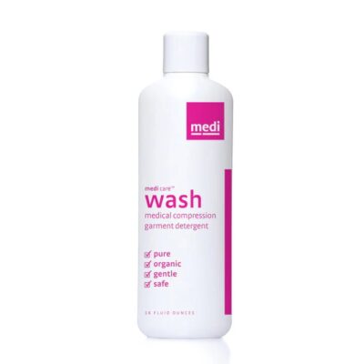 Medi Hosiery Wash (16 oz.) with white bottle and pink text