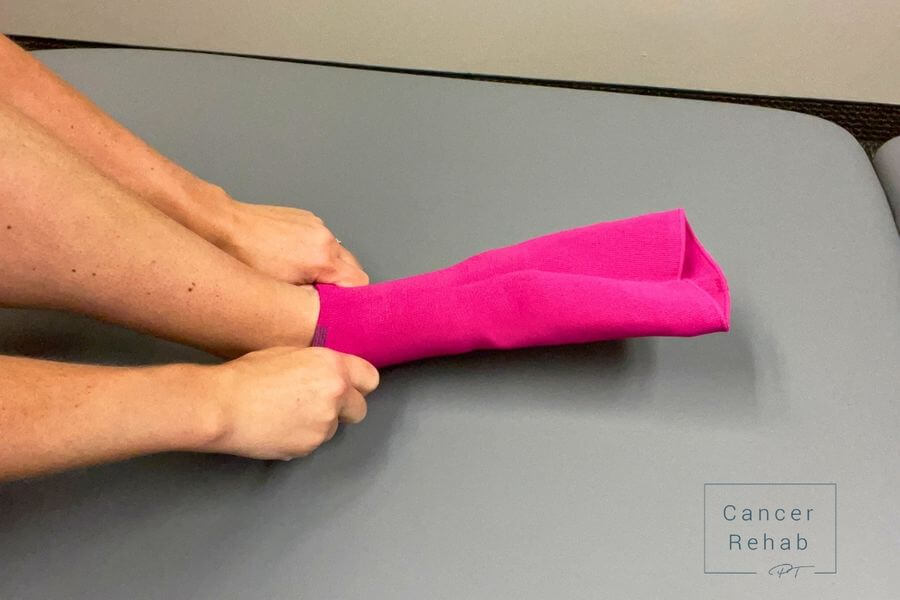 pull on compression sock on the foot