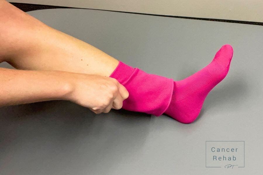 pulling stocking up leg