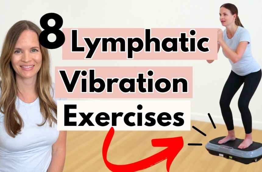 A woman demonstrating vibration plate exercises. She is standing on a vibration plate in a squat position.