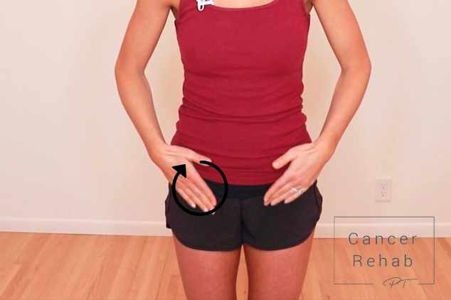 a certified lymphedema therapist massaging the lymph nodes in the groin area as part of a full body lymphatic drainage massage.