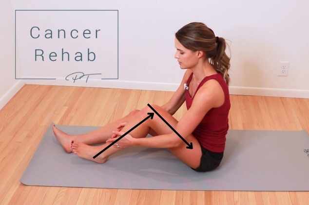 A certified lymphedema therapist demonstrating lymphatic drainage massage to the leg.