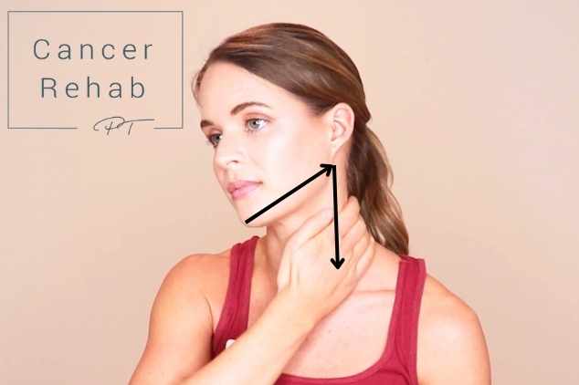 A certified lymphedema therapist massaging the lymph nodes in the head, neck, and face.