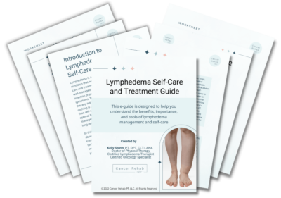 lymphedema self-care and treatment guide handouts stacked on white background