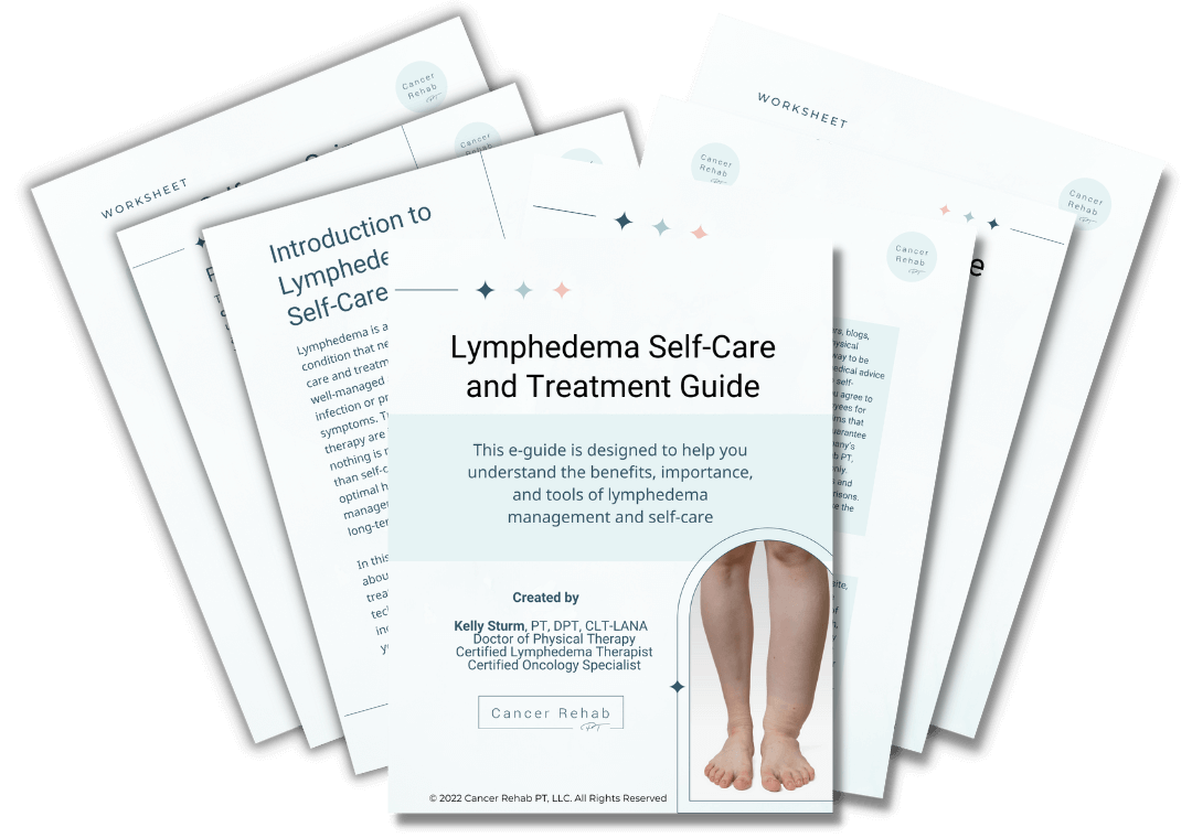 lymphedema self-care and treatment guide handouts stacked on white background