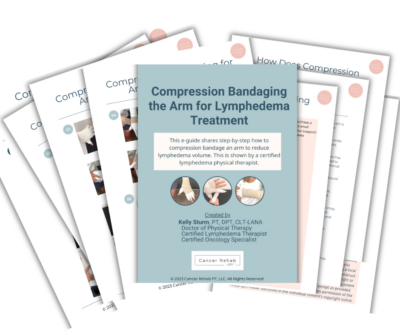Discover Arm Lymphedema Compression Bandaging Guide by Kelly Sturr, featuring detailed instructional sheets. The cover showcases hands skillfully demonstrating essential bandaging techniques for effective lymphedema treatment.